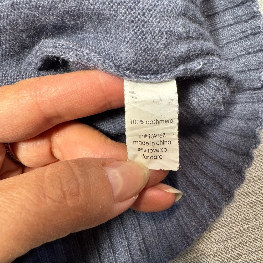 27 Miles Cashmere Puff Sleeve Star Front Grey Blue Sweater Size M - Picture 7 of 7
